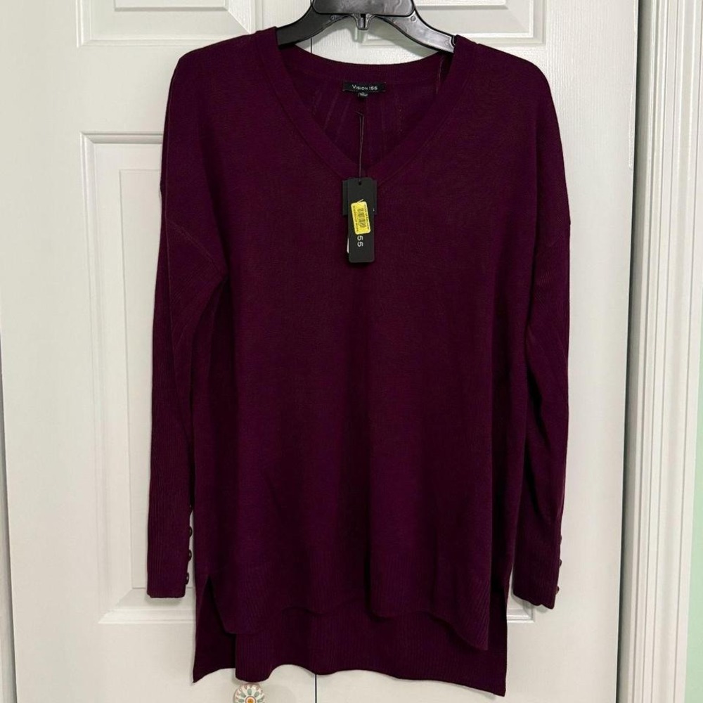 NWT dark purple Women's v neck Sweater by Vision 155 long sleeve